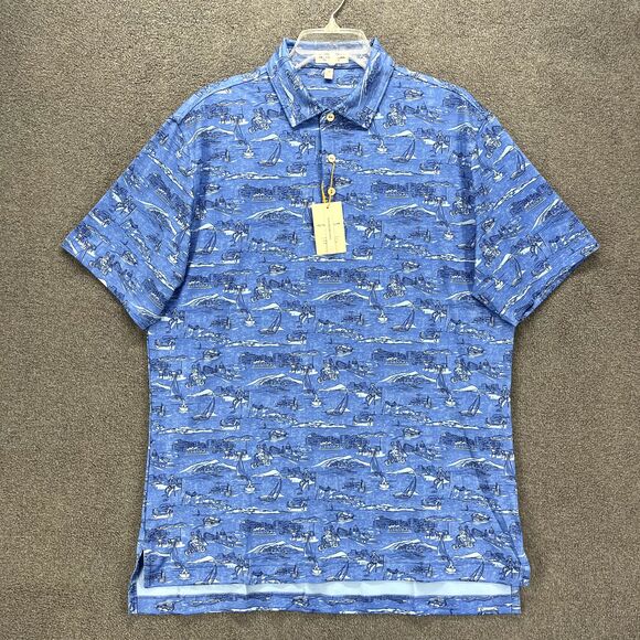 Peter Millar Summer Comfort Crown Sport Polo Shirt Men's Medium Blue print $110 - Picture 1 of 16